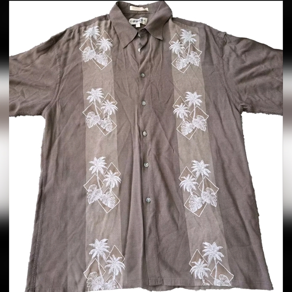 Vintage Campia Moda Hawaiian Guayabera Rayon Button Down Short Sleeve Shirt Sz M